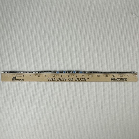 Hematite and Blue Beaded Necklace With Barrel Clasp Unisex 18 Inches Long - Picture 5 of 9